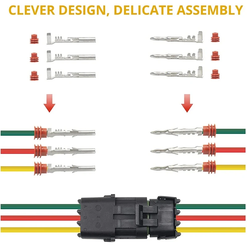 360Pcs Waterproof Automotive Electrical Connector 1/2/3/4/6 Male Female Pin Automotive Wire Connector Plug Kit 18-13AWG