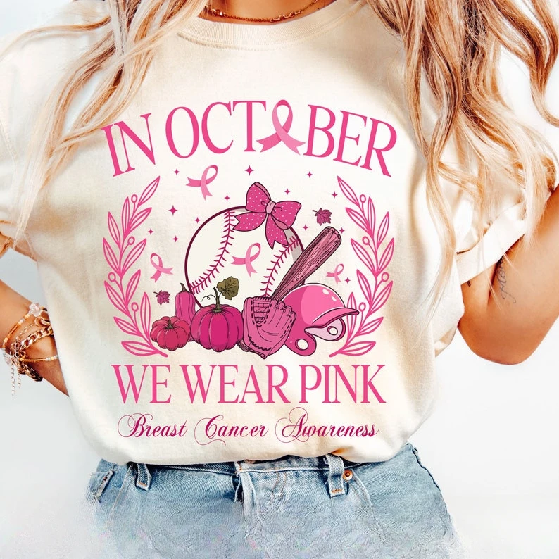 In October We Wear Pink Baseball Breast Cancer, Breast Cancer Awareness Sublimation Design,Pink Cancer Ribbon  An Inspiring Gift