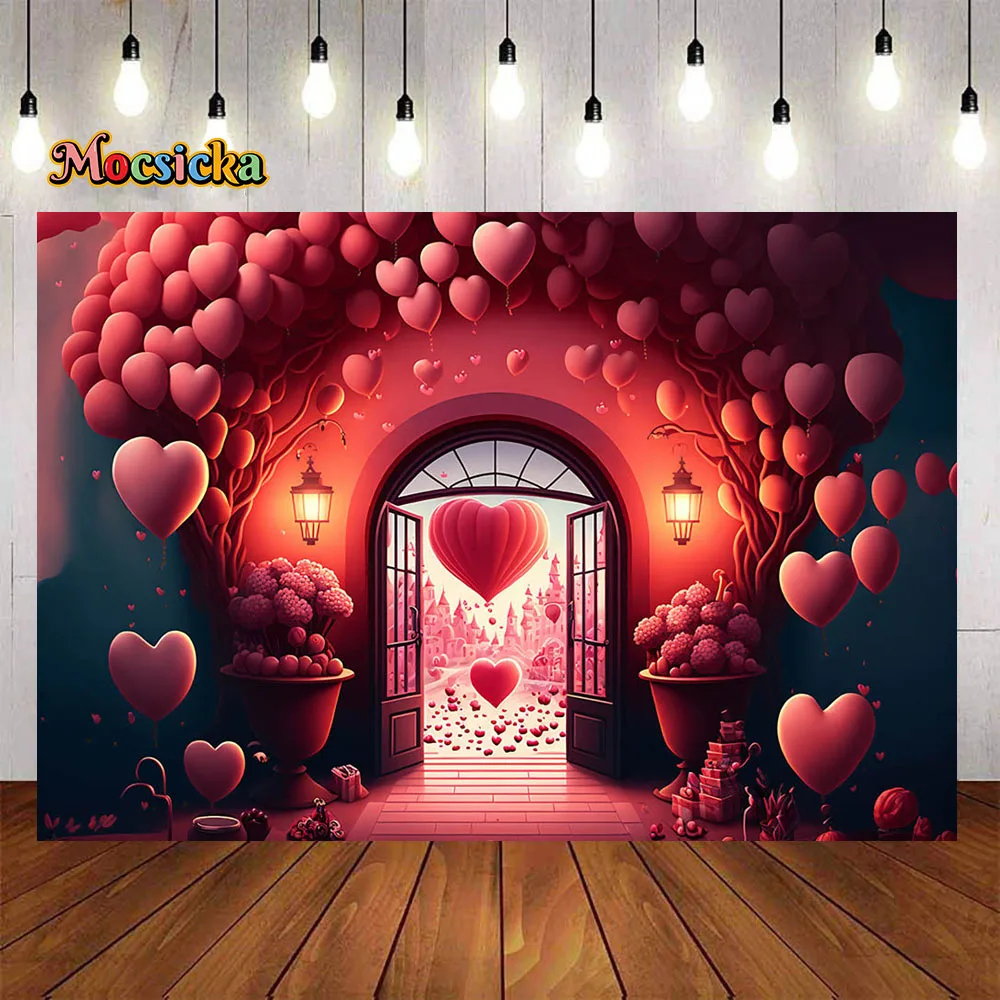 Fondo rojo del Día de San Valentín para estudio, decoración de globo de amor 3D, papel tapiz de utilería para fotografía, retrato de cumpleaños para niños, foto de aplastamiento de pastel