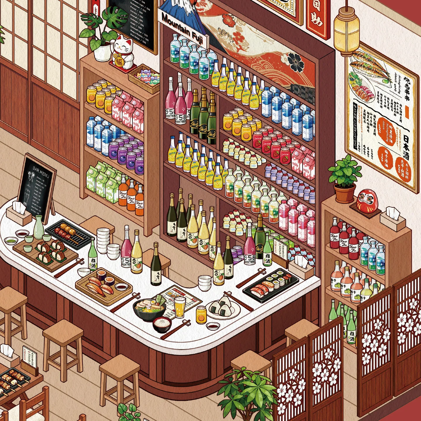 

JIAMEI Kawaii 3D Miniature Scene Store Management 2.0 Cartoon Cabin Landscape Stickers DIY Handmade Stacking Scrapbook Sticker