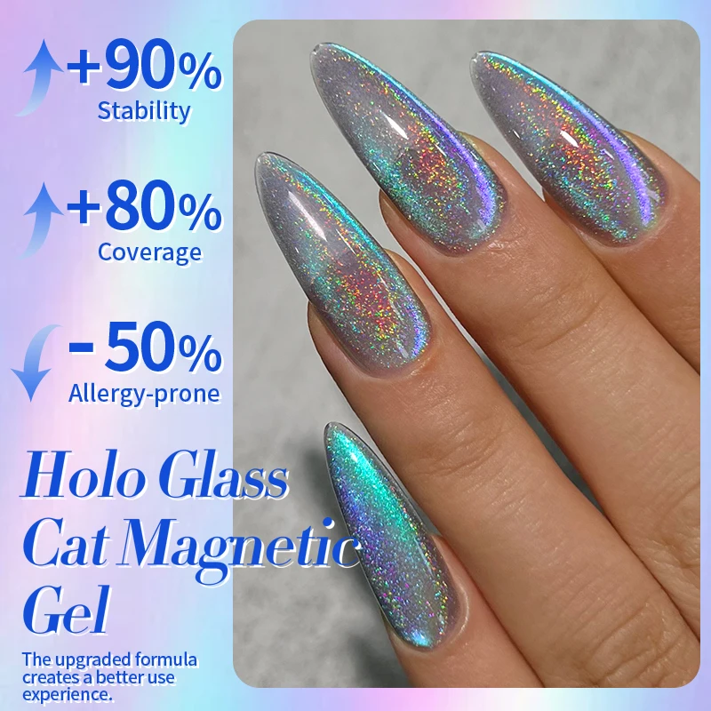 BORN PRETTY 9D Cat Magnetischer Gel-Nagellack Holographics Rainbow Gel-Nagellack Blau Lila Soak Off Nails Gel-Nagellack Maniküre Salon