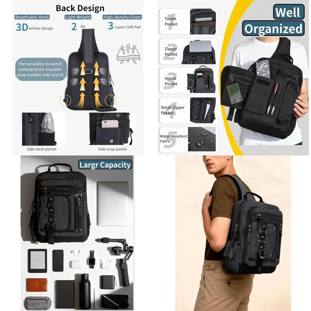 Men's Canvas Sling Backpack with Laptop Compartment, Ideal for Hiking and Casual Use