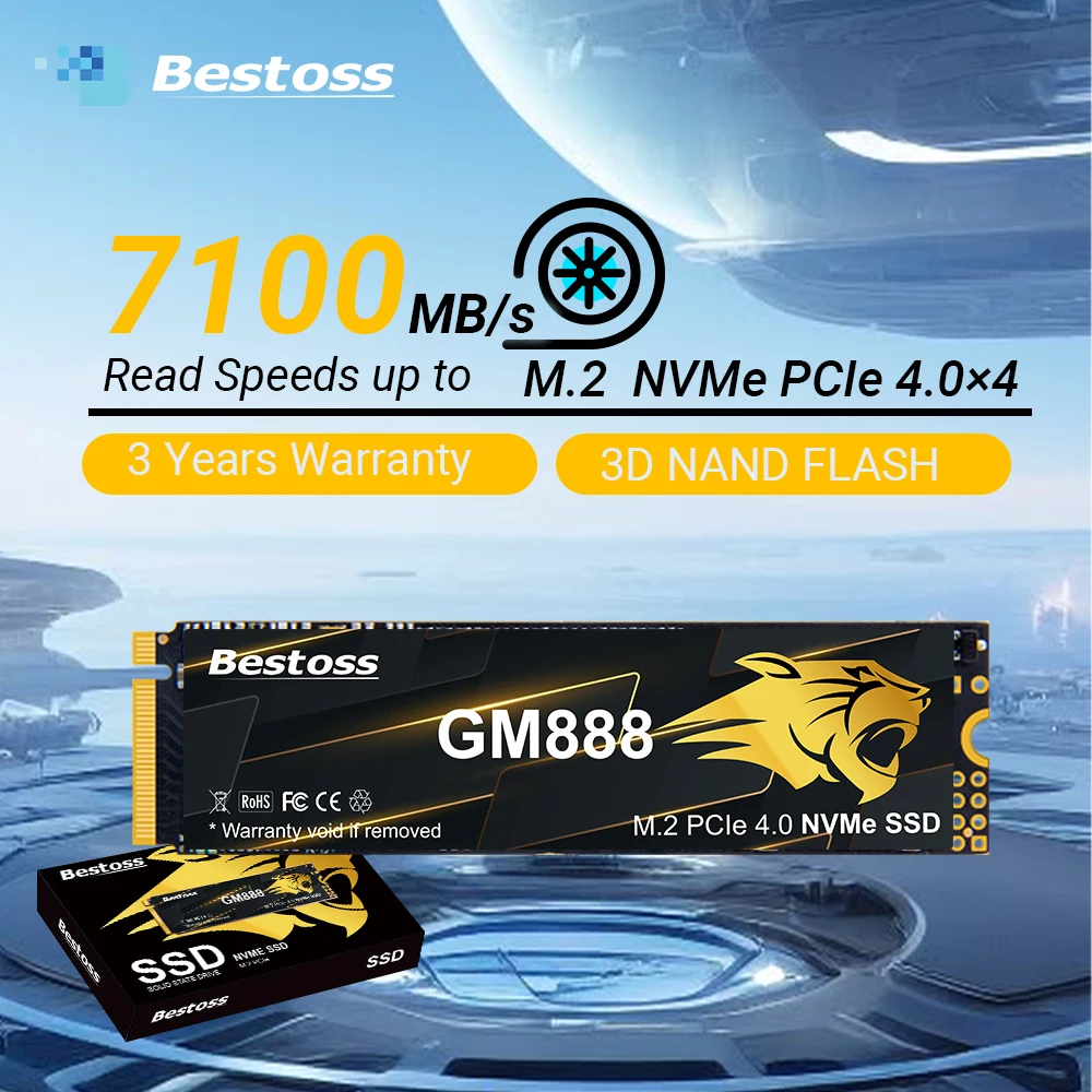 

Bestoss M2 SSD 512 ГБ 1 ТБ 2 ТБ PCIe 4.0 NVMe Жесткий диск M.2 Внутренний твердотельный накопитель Жесткий диск для PS5 Настольный ноутбук