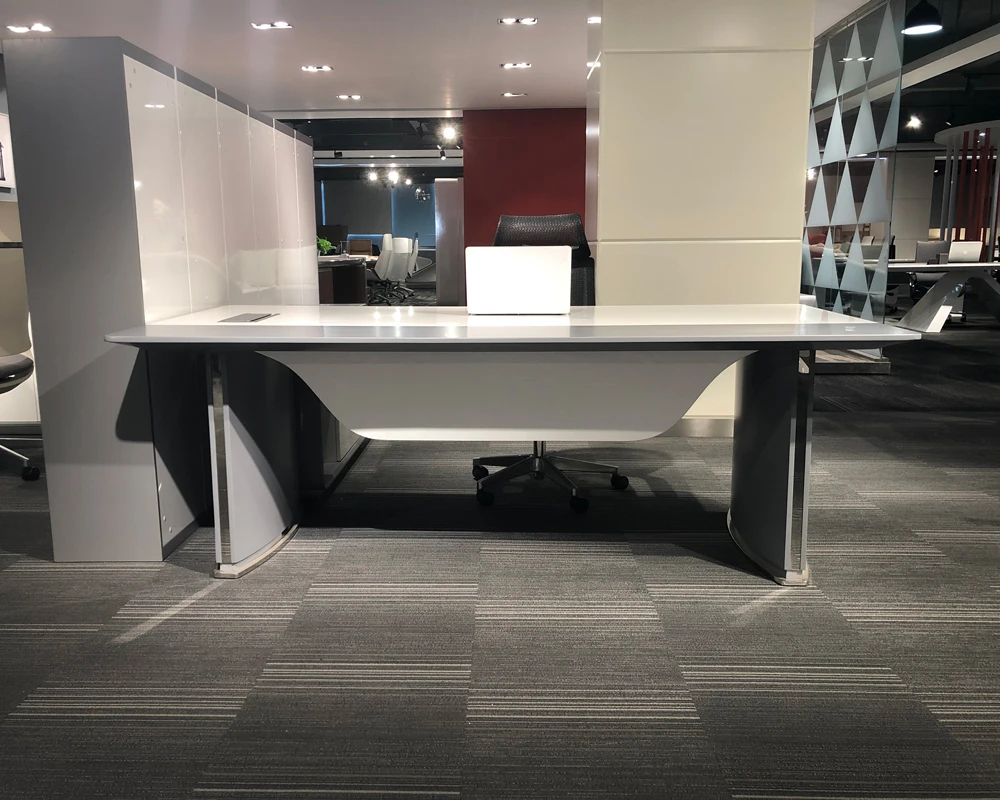 Return Ergonomic Design boss Office High End Rectangle White Baking Paint Table Top Grey Leg Stainless Steel Office Table