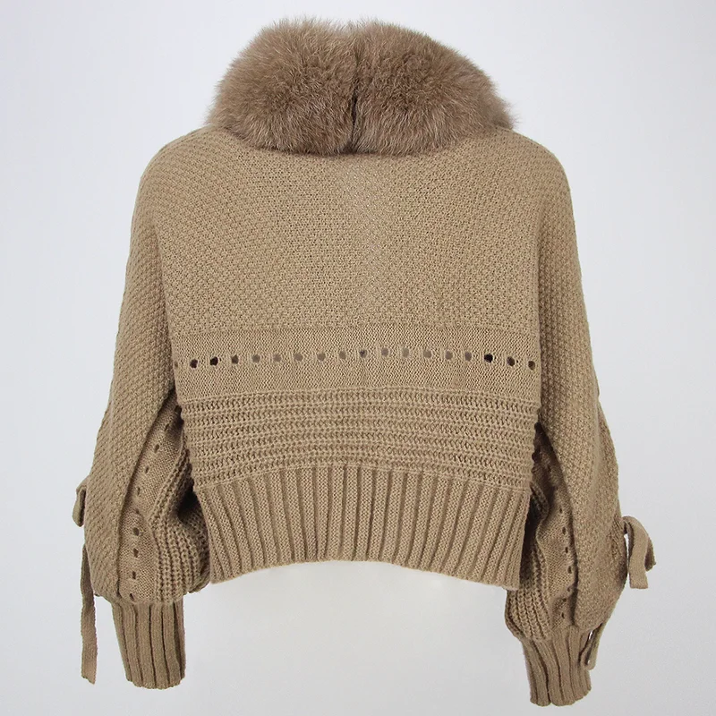 Lusso 2023 inverno donna Casual vera pelliccia di volpe collo nuova moda corta calda giacca lavorata a maglia allentata con cappotto di pelliccia