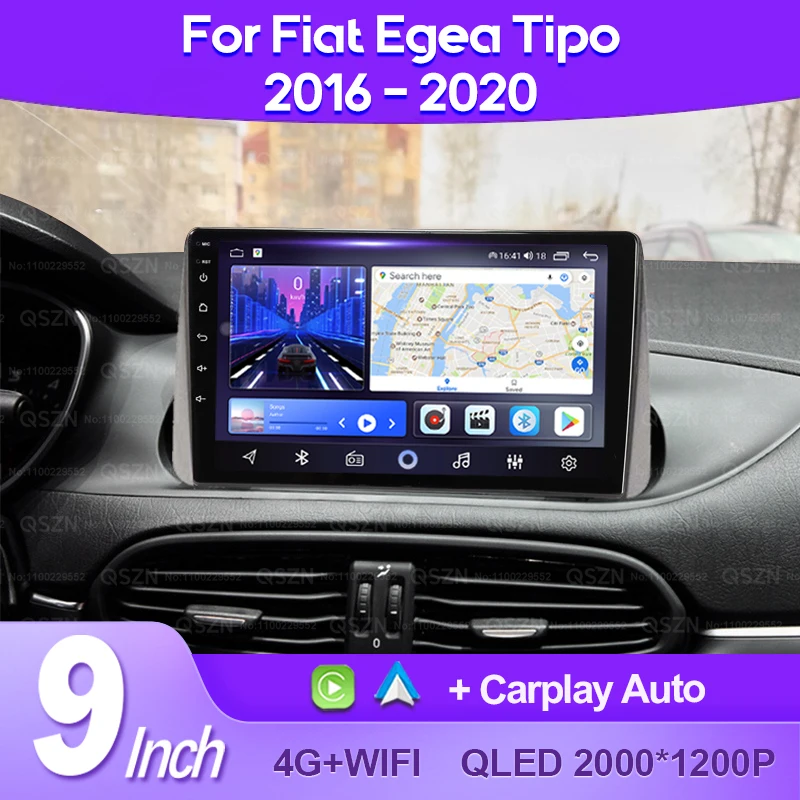 QSZN For Fiat Egea Tipo 2016 -2020 2K QLED Android 13 Car Radio Multimedia Video Player GPS AI Voice CarPlay Head Unit 4G Stereo