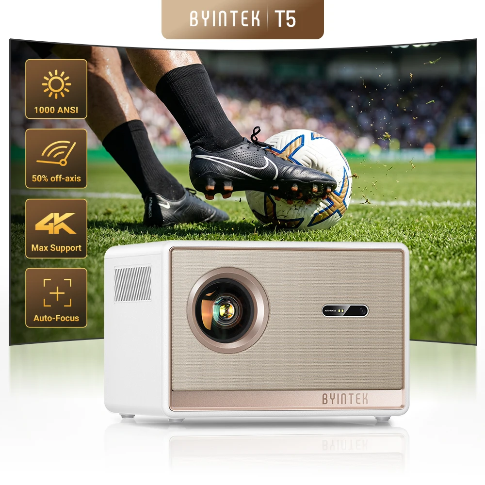 BYINTEK T5 Max Full HD 1080P proyector 4K 1000ANSI Android WiFi 6 enfoque automático profesional bajo proyector de cine en casa para vídeo