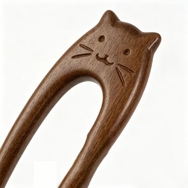 Chinese Cat Pattern Hair Sticks Wooden U Shaped Hair Forks for Women Girls Hanfu Hairpin Headwear Headpieces Hair Accessories