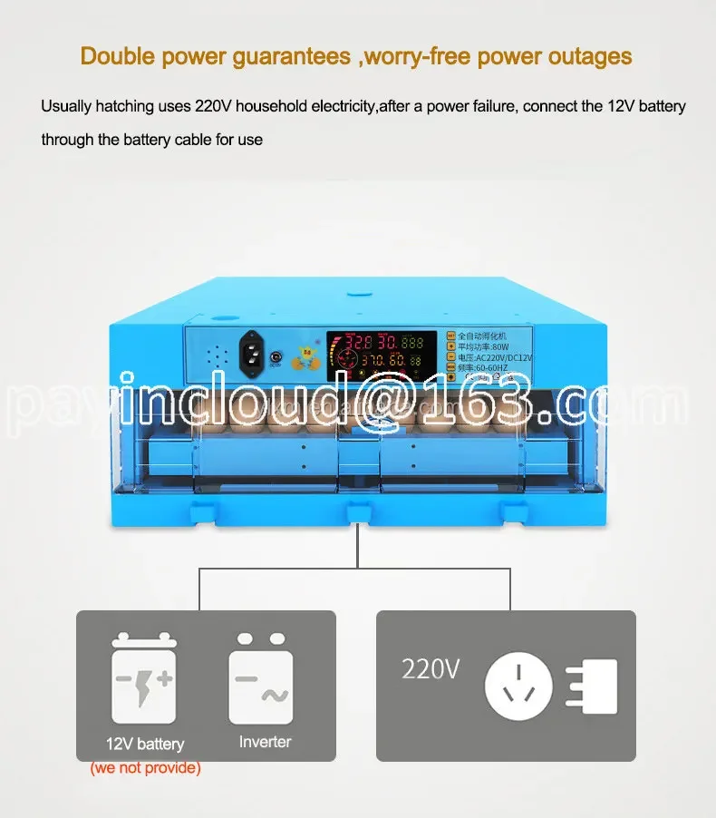 128 Eggs Intelligent Temperature Humidity Control Dual Power Poultry Egg Incubator Automatic Egg Turning Hatcher Machine