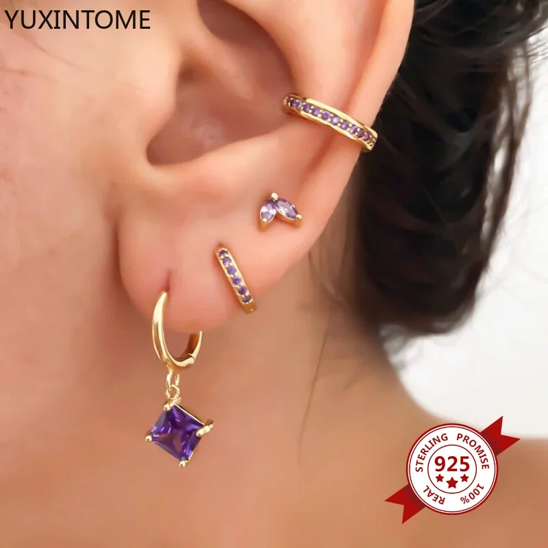 925 Silber Nadel Zirkon Creolen für Frauen Bunte Kristall Huggie Ohrringe Winzige Ohrringe Aretes Ohr Creolen Modeschmuck