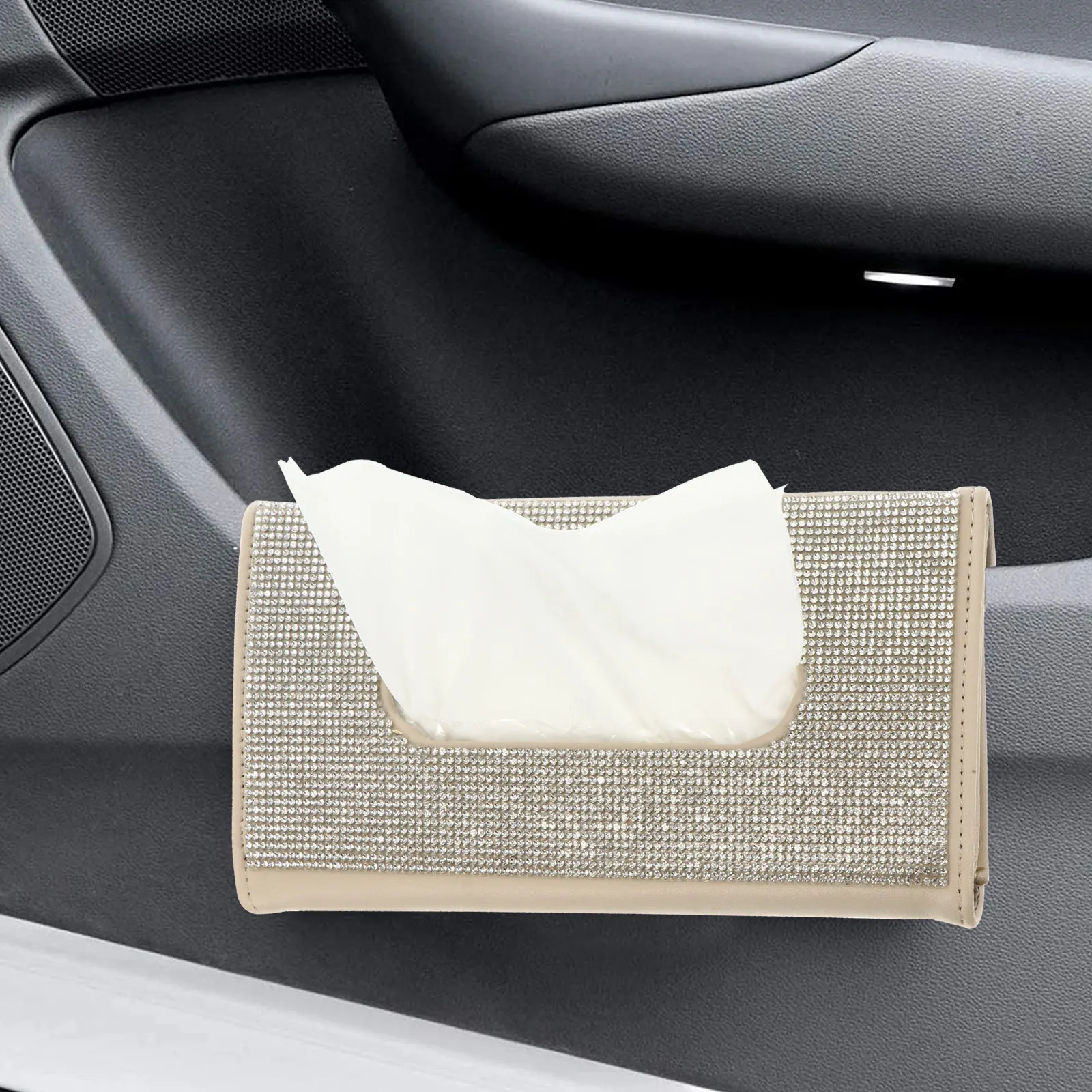 

1Pcs Car Sun Visor Tissue Holder Decorative Sequins Napkin Dispenser for Vehicle Dashboard Mount on Auto Accessory