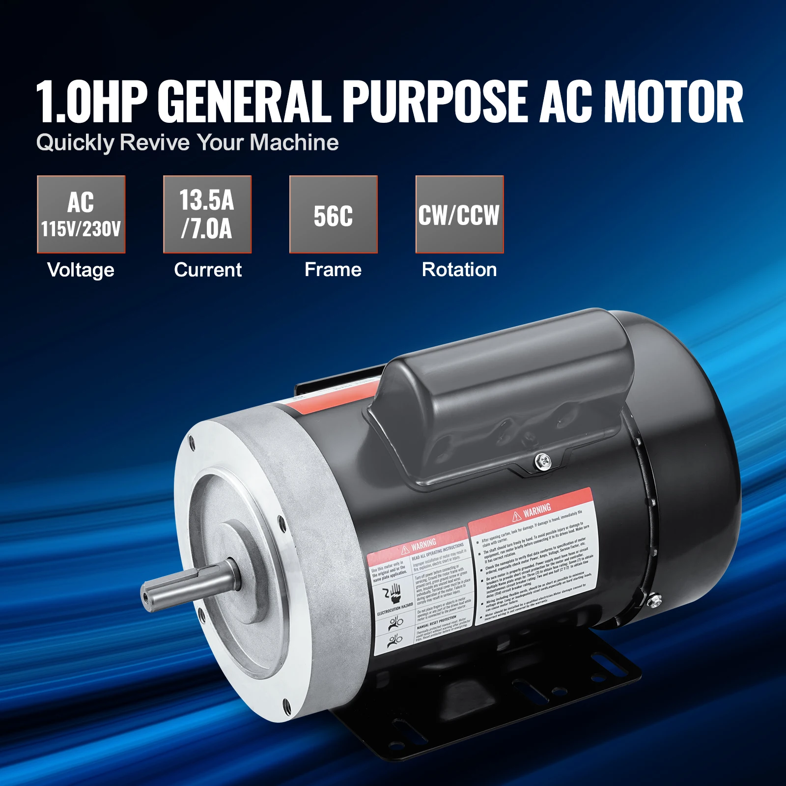 SucceBuy1.5/1 HP Electric Motor 3450rpm AC 115V/230V 56C Frame Air Compressor Motor 5/8\