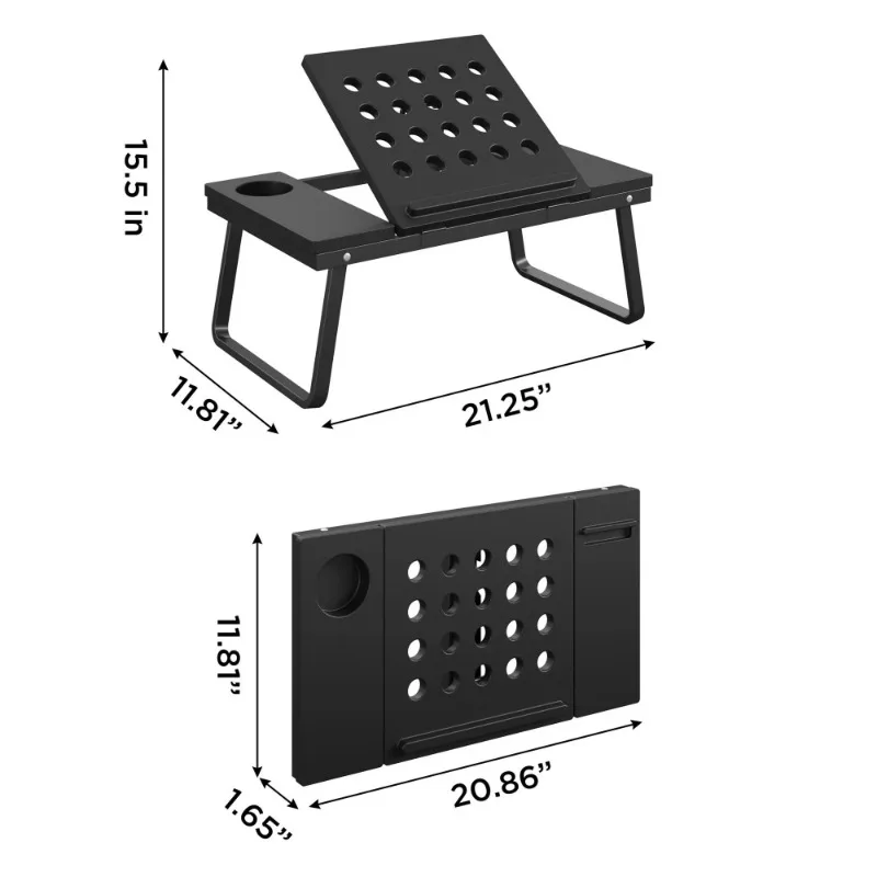 FoldingLap Desk, Storage DrawerCup Holder. Tablet StandBook Shelf,  TrayPortableforReading Writing,Phone Holder&Cup Holder.Black