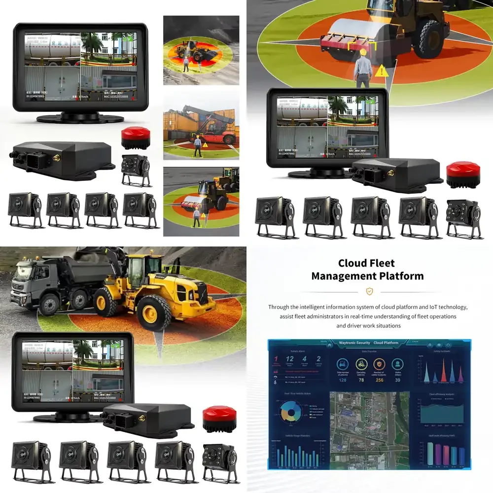 Forklift AI Collision Avoidance Detection Proximity System ADAS Split Screen Blind Spot Pedestrian Alarm Reverse Camera 1080P