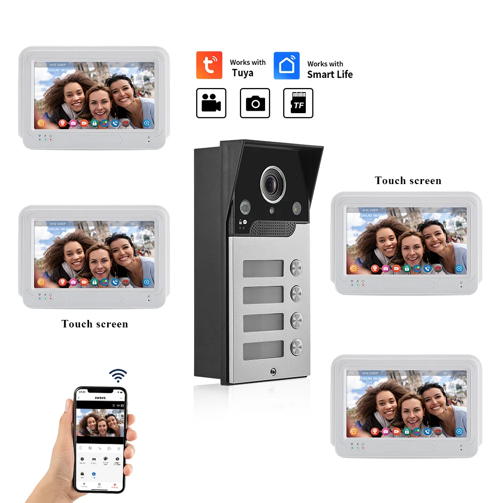 Tuya 1080P 7Inch Full Touch WiFi Video Intercom Private Residential Walkie Talkie 2F/3F/4F Apartment IP65 waterproof