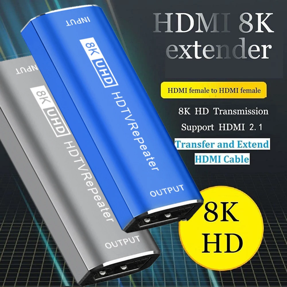 8K HDMI-Compatible Repeater Signal Booster Amplifier 30M Female to Female Extender Adapter 4K 60Hz 2.1 Cable Extension Connector