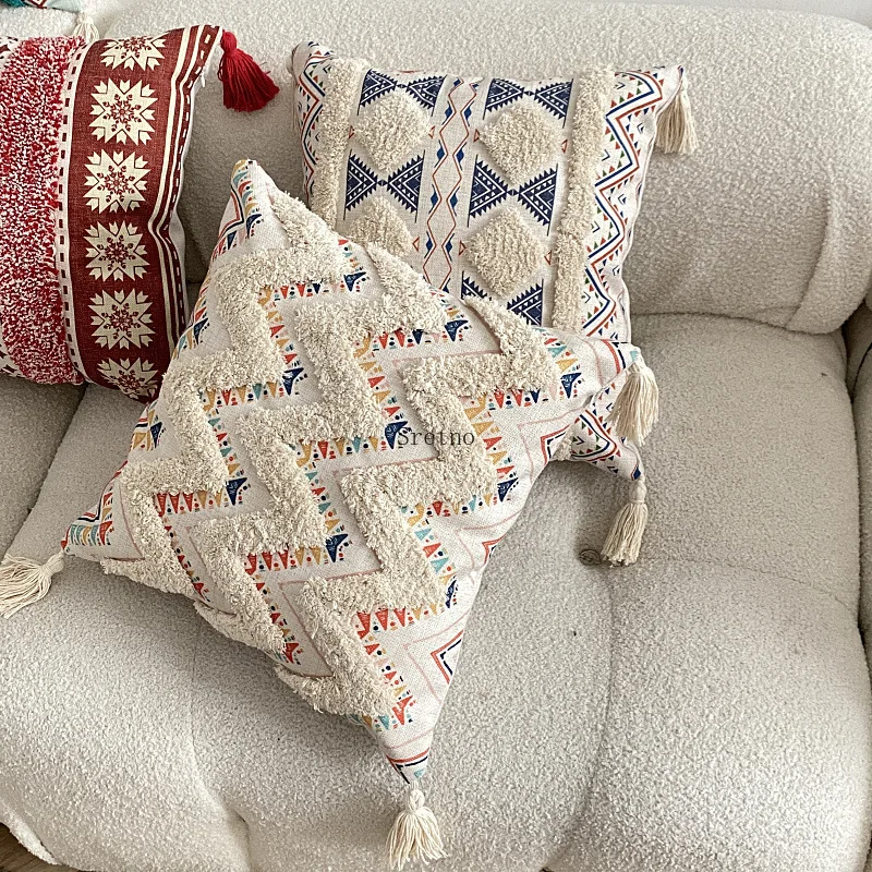 New Style Clustered Linen Printed Pillow Bohemian Ethnic Home Sofa Bedroom Decorations Cushions Car Seat Office Chair Cushions