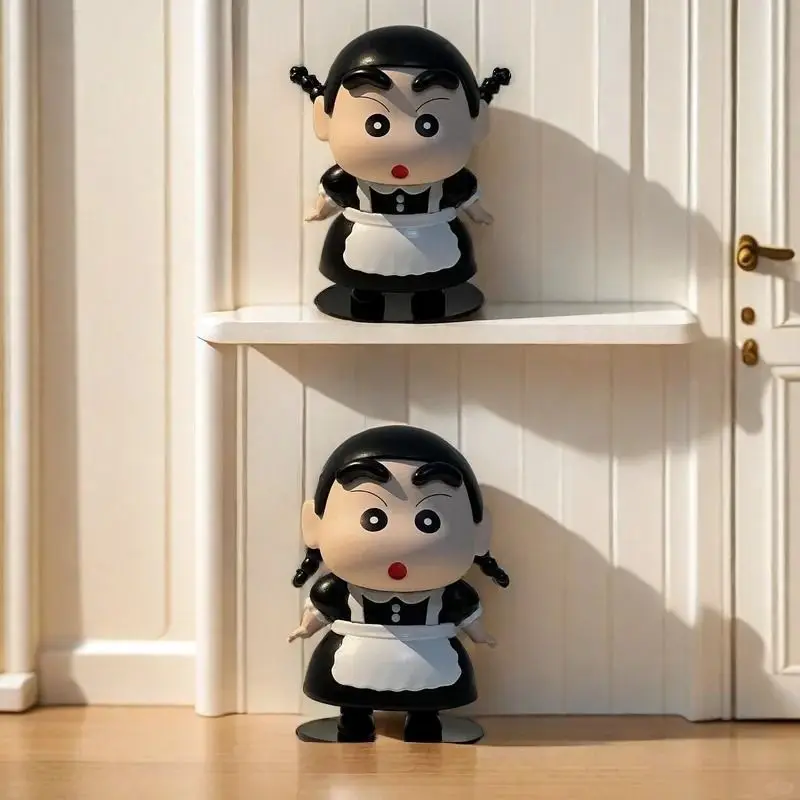 Crayon Shin Chan 10cm Anime Figure GK Shin Chan Cos Maid Small Plait Kawaii Desktop Decoration Model Brithday Toy Gift