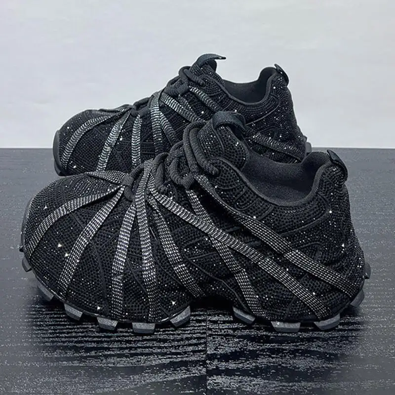 

Luxury Sequin Fabric Chunky Platform Sneakers Wonmen 2025 Winter Lace Up Thick Bottom Designer Glitter Sneakers Woman Sport Shoe