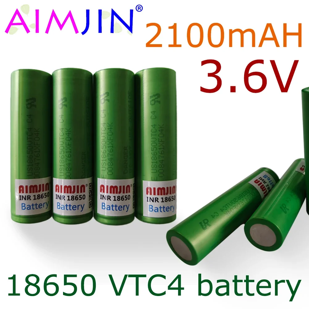 충전식 리튬 이온 배터리 18650, 전자 담배, 손전등, 장난감 및 충전기로 적합, VTC4 3.6V, 2100mAh