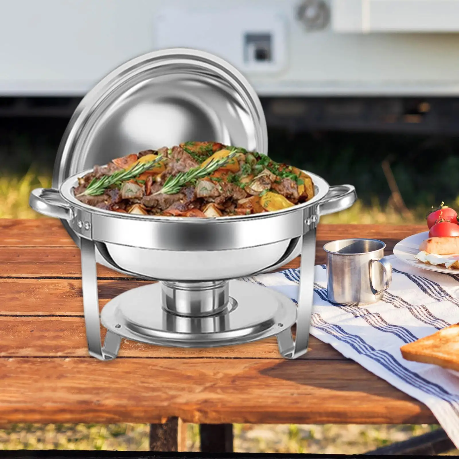 Round Catering Warmer Server 4.5L Catering Food Warmer for Serving Event Cooking Chafing Banquet Soup Stock Pots Parties