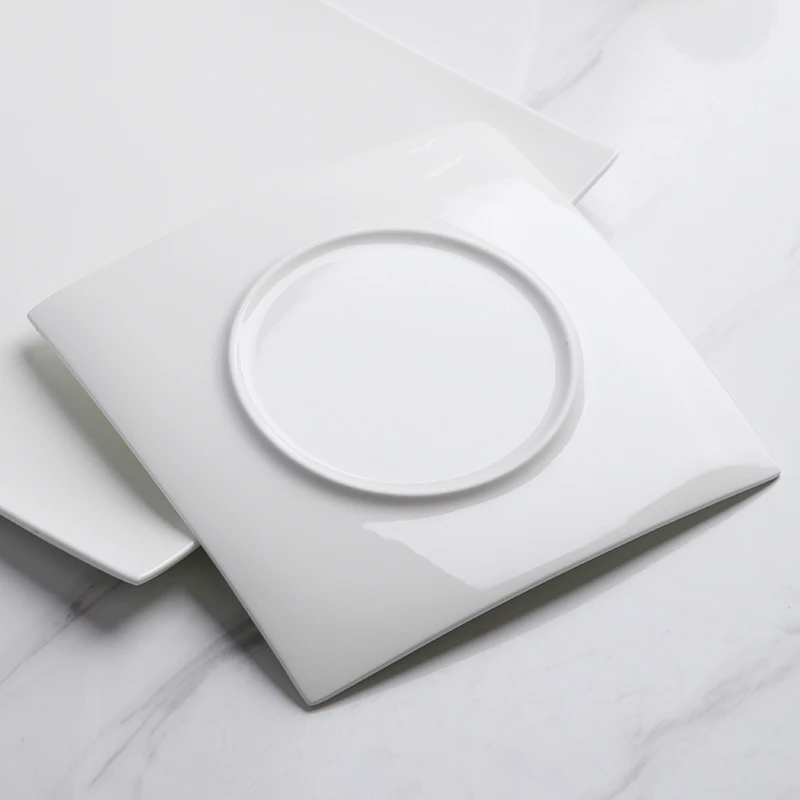 Pure White Square Bone China Steak Plate Western Plate European Creative Simple Household Flat Plate Ceramic Main Dish Tableware