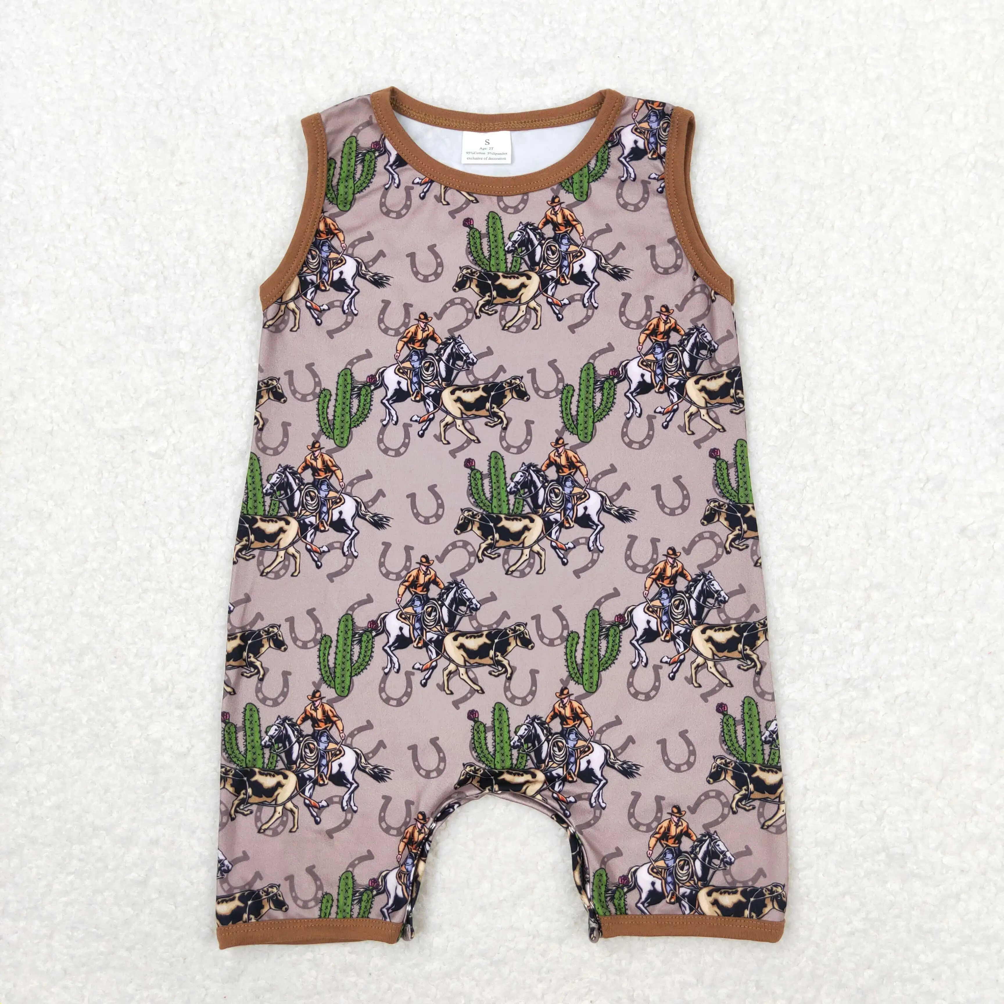

z92-13 SR1101 Western clothes toddler baby boys clothes Cactus Riding Sleeveless romper Wholesale Summer Boutique baby rompers