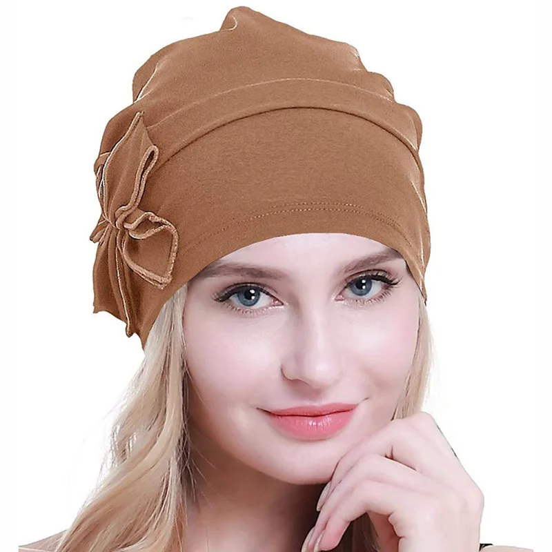 Women\'s Bowknot Cotton Pullover Hat Chemotherapy Hair Loss Hat Month Child Hat Muslim Casual Headband Hat luxury hats for women