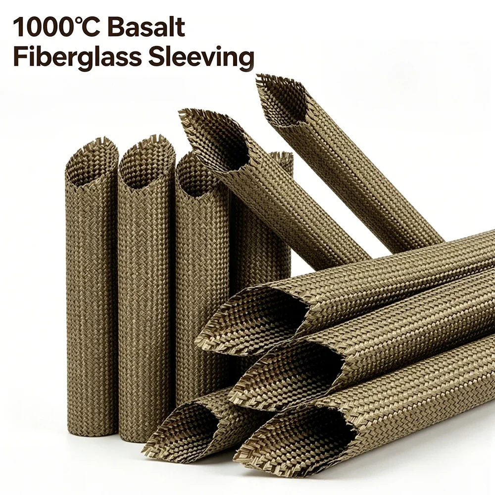 Basalt Fiber Braided Sleeving ID 1mm~20mm 1000Deg.C Heat Resistant Acid Alkali Resistant Tube for Industrial High-Temp Equipment