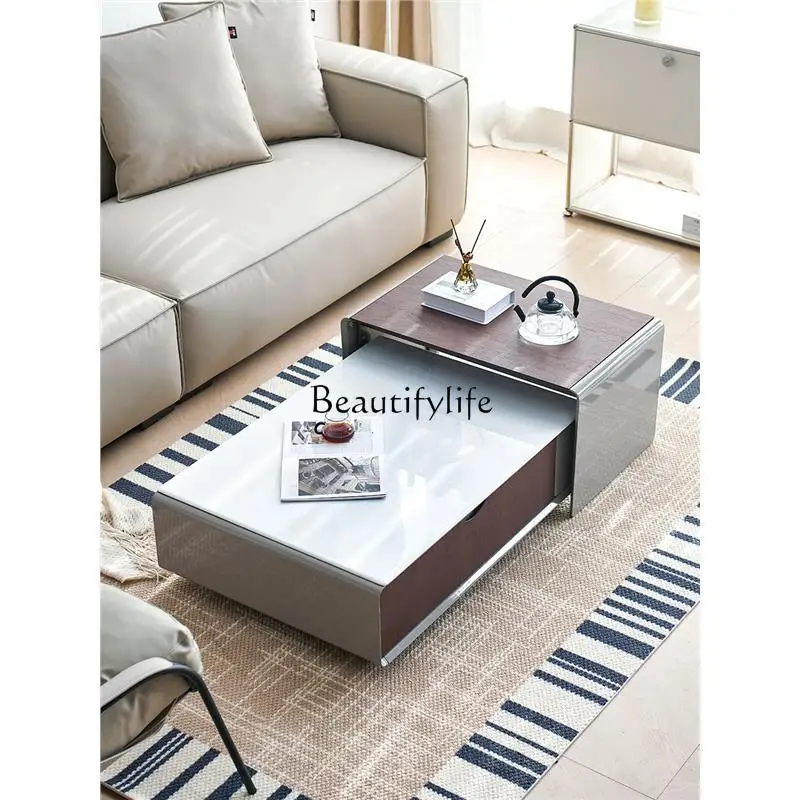 Modern simple microcrystalline stone living room coffee table rectangular high and low combination coffee table
