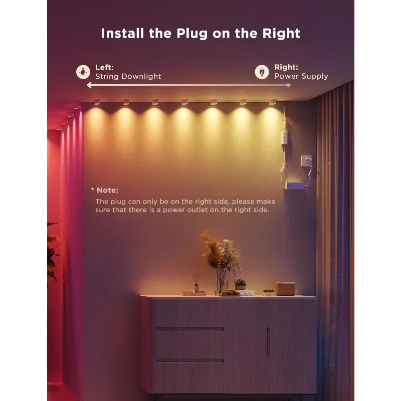 Inteligente LED String Lights para festa, String Downlights, funciona com Alexa, Wi-Fi, mudança de cor, luz de parede interior, luminária