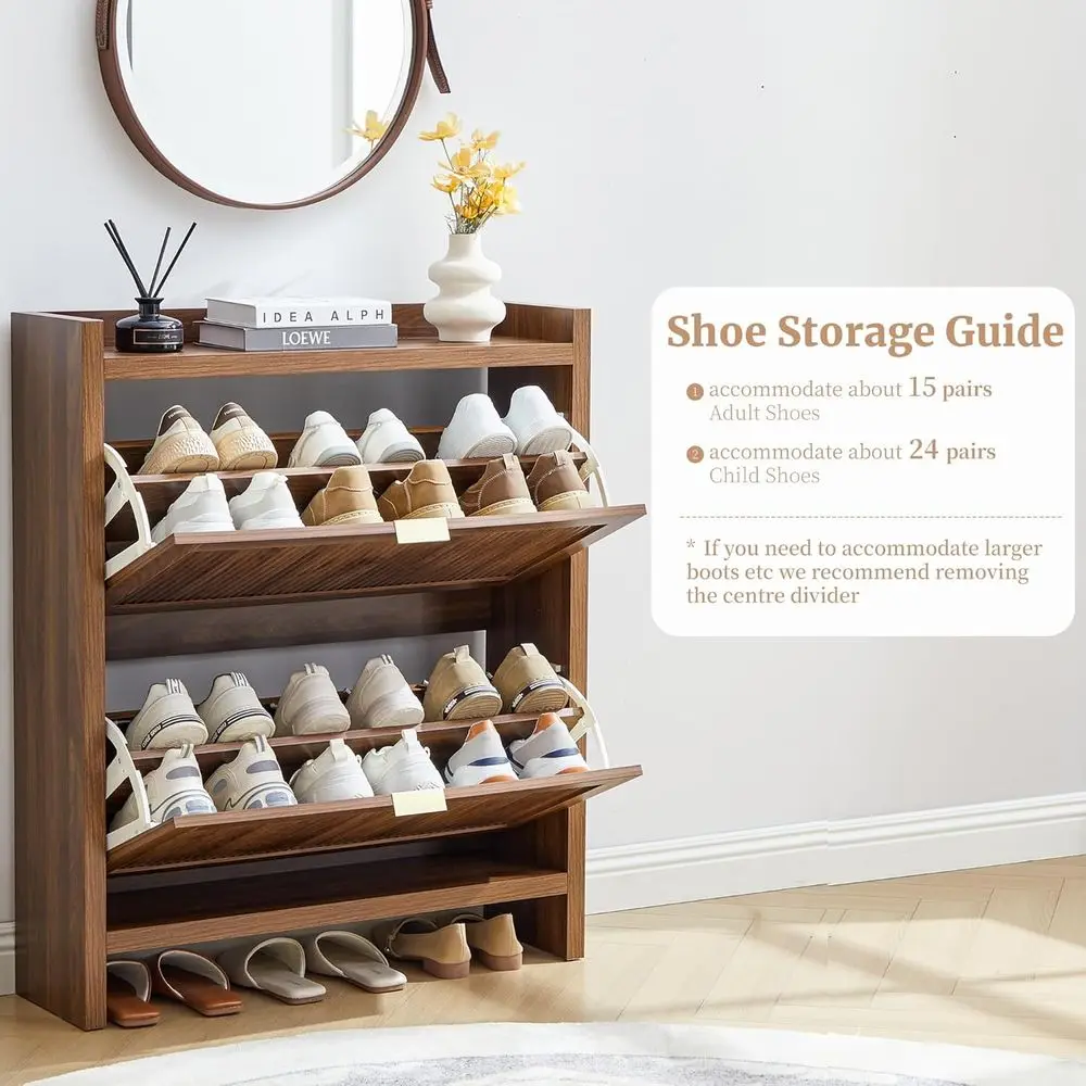 Narrow Standing Wood Shoe Rack Cabinet for Entryway, Front Door, and Hallway view 3