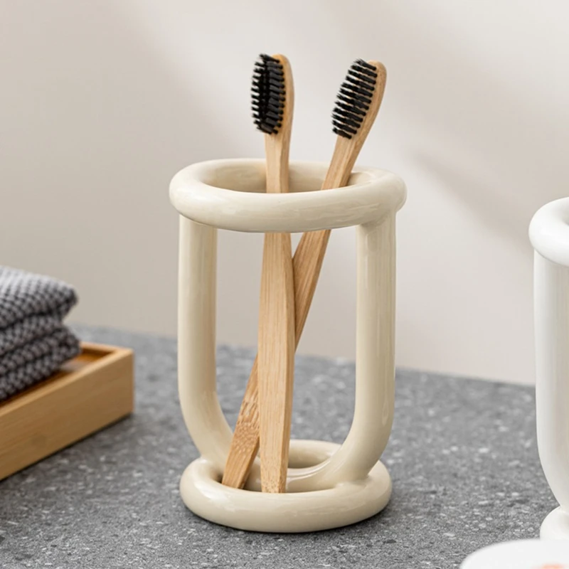 Ceramic Toothbrush Holder Bathroom Shelving Toothpaste Holder Storage Rack Bathroom Product Shelf Desktop Storage Holder A