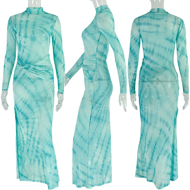 Doyerl maille pure à manches longues moulante robe Maxi femmes vêtements drapé extensible imprimé élégant boîte de nuit robes de soirée robes