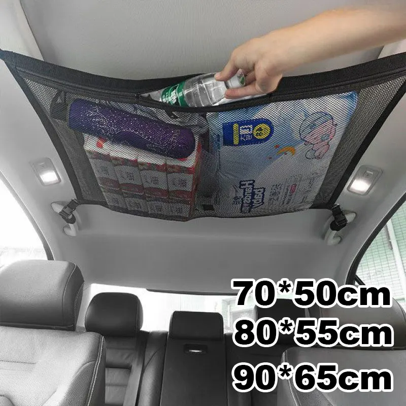 SUV Car Ceiling Storage Net Pocket Car Roof Bag Interior Cargo Net Breathable Mesh Bag Auto Stowing Tidying Interior Accessories