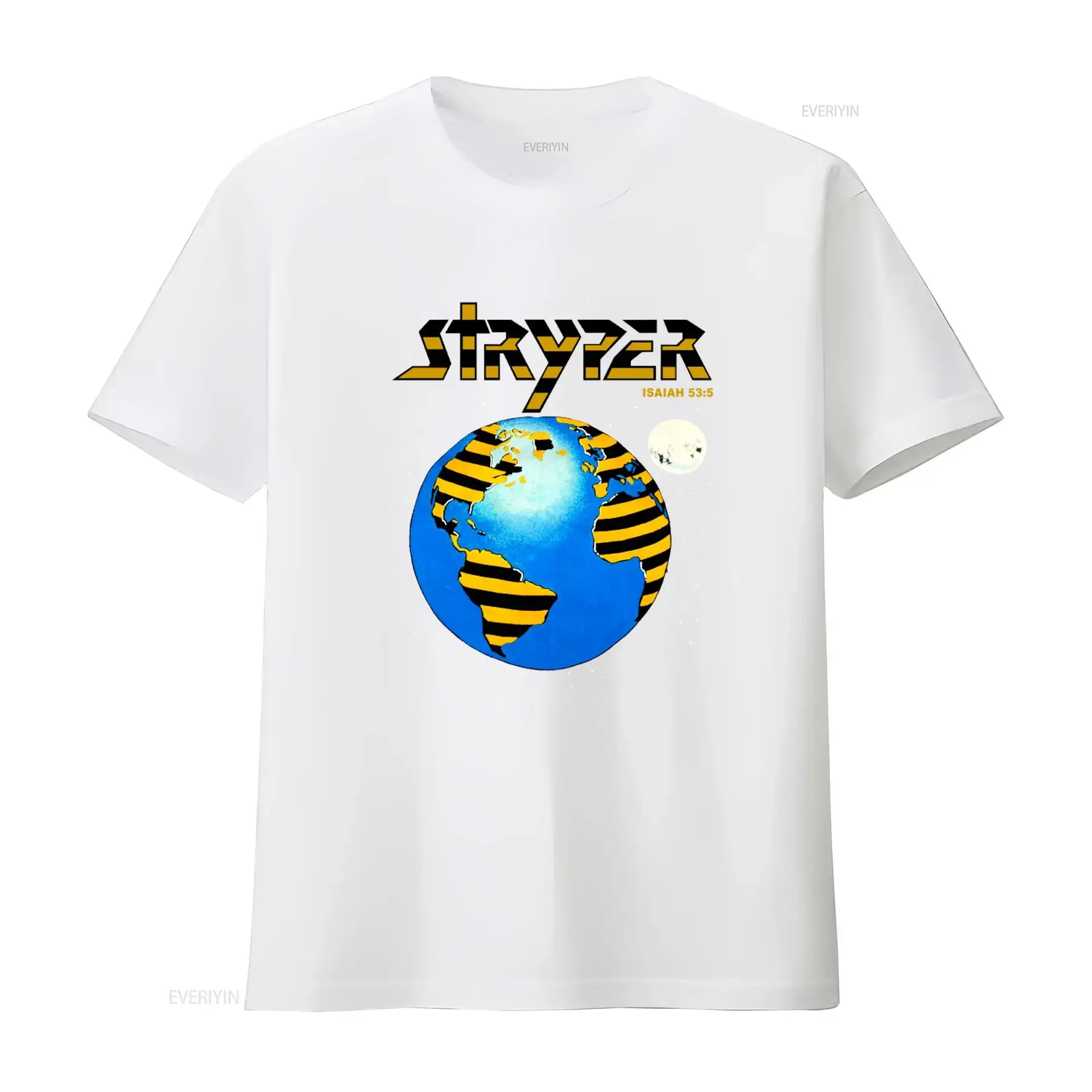 Camiseta vintage de los años 80 de Stryper Soldiers Under Command con diseño de globo lunar y texto de Isaías 53:5, estilo vintage lavado, ropa de calle con estilo