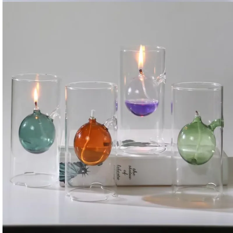 15CM Transparent Glass Candlestick Vintage Oil Lamp Interior Light Chamber Glass Oil Lamp Vintage Candle Holder for Home Decor