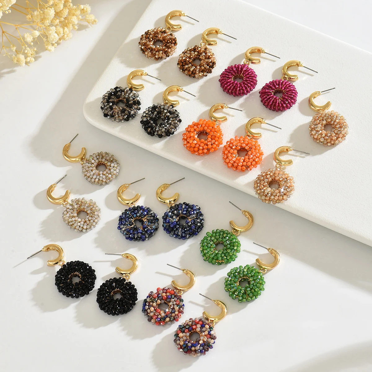 Bohemian Vintage Minimalist Resort-Style Handmade Beaded Round Dangle Earrings Suitable for women to wear daily, at parties, dan view 6