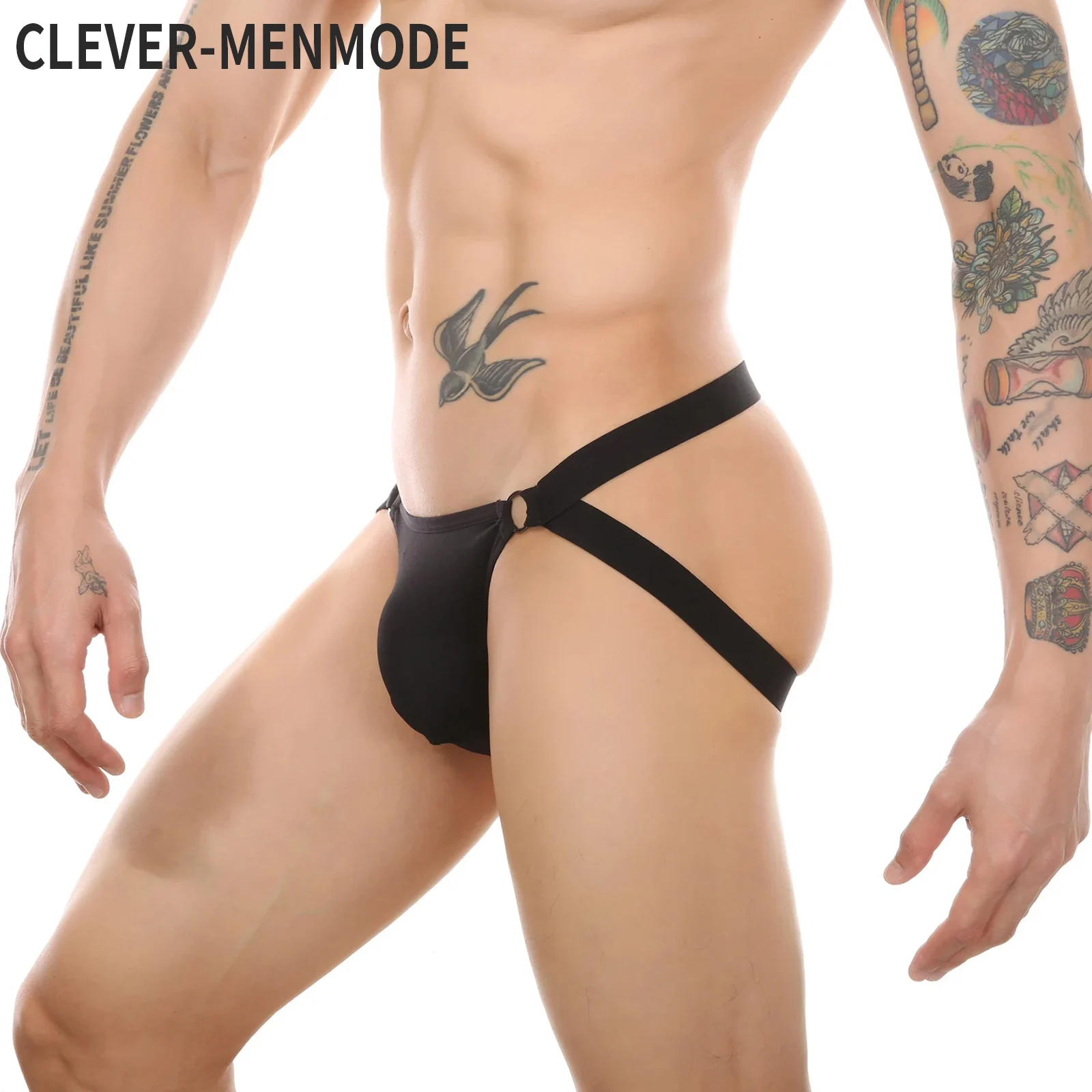 CLEVER MENMODE Roupa Interior Sexy para Homens, Tanga Jockstrap Lingerie, G String, Calcinha Bolsa Pênis, Cuecas Malha, Anel De Metal Oco