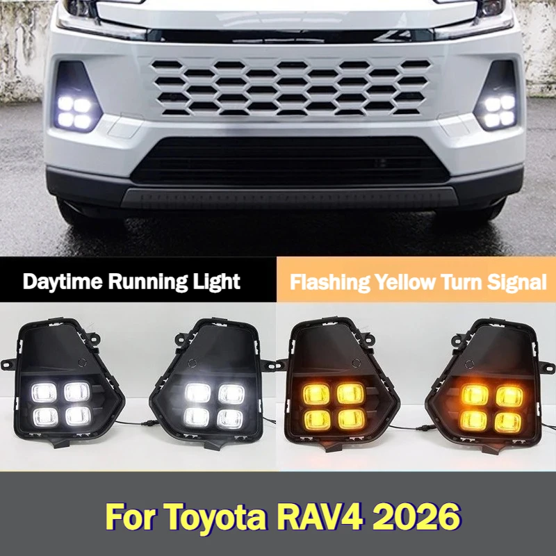 DRL For Toyota RAV4 2026 Car Four-eye Model Daytime Running Light Fog Lamp Frame Modified Flashing Yellow Turn Signal Lamp