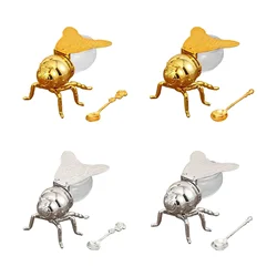 Creative cartoon Bee Shaped Seasoning Jar Honey Pot with Spoon for Kitchen Decor Festive Parties condiments oil Storage Holder