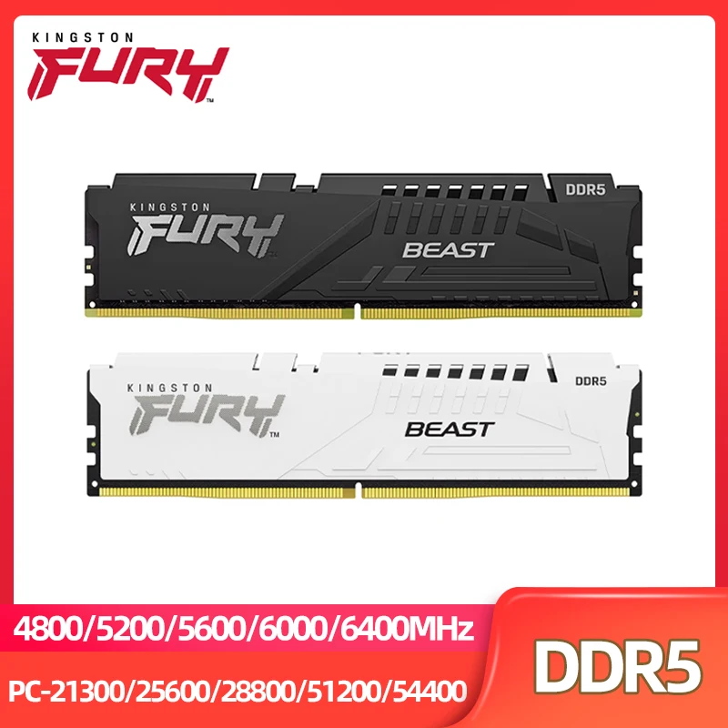 Kingston Fury Beast DDR5 Ram 8GB 16GB 32GB 4800 5200 5600 6000 6400MHz Desktop Memory 288Pin 1.1V DIMM PC5-34800 41600 44800