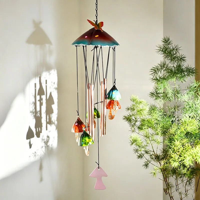 Vibrant Mushroom Wind Chime Handcrafted Metal Butterfly Wind Bell Outdoor Garden Home Hanging Ornament Unique Sympathy Gift
