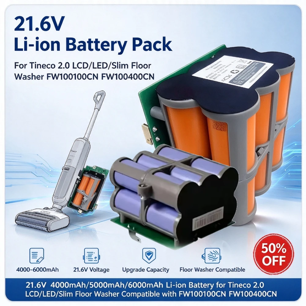 21.6V 4000mAh-6000mAh Replacement Li-ion Battery for Tineco 2.0 LCD/LED/Slim Floor Washer Compatible with FW100100CN FW100400CN
