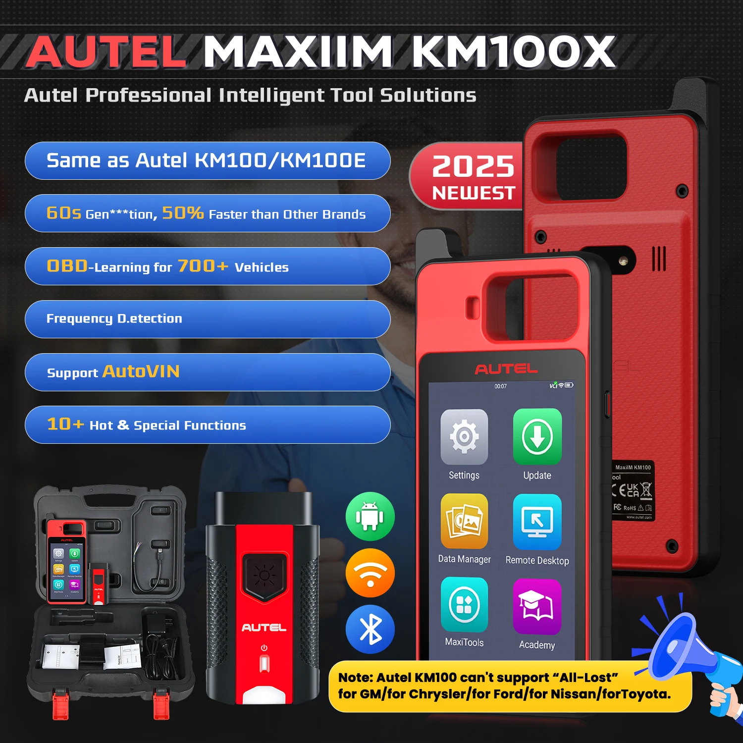 Autel KM100 KM100X Key Fob Programmer Immobilizer Tool Key Creation IMMO Learning Chip Read Write Cloning free update 2025 3