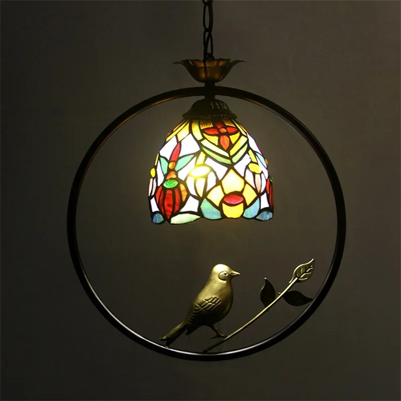 ALBERT Tiffany Pendant Lamp LED Creative Color Glass Hanging Light Bird Decor for Home Dining Room Bedroom Balcony