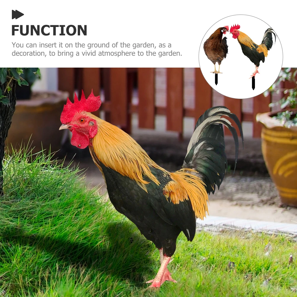 

2 Pcs Rooster Hen Garden Plugin Decorative Stake Yard Animal Stakes Chicken Decorations Outdoor Acrylic Durable Gardening