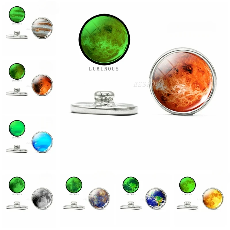 Luminous Solar System Galaxy Glass Cabochon Button Jupiter Moon Venus Mercury DIY 18MM Snap Jewelry for Friends Special Gift