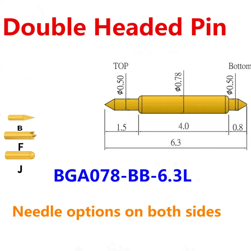 100PCS/Box BGA Double Head Pin 078-BB BJ BF 6.3L Semiconductor Double Head Phone High Frequency Test Pin Two End Stretching