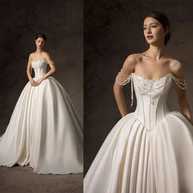 

Роскошное бальное платье Свадебные платья с жемчугом Свадебные платья большого размера без бретелек длиной до пола Vestidos De Novia по индивидуальному заказу